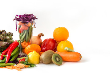 Fresh vegetables salad product colourful healthy food for diet collection on white background isolated.