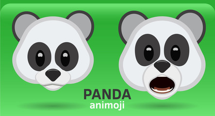 Animoji panda, two facial expressions, flat vector illustration