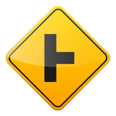 Obraz premium Road yellow sign on white background. Road traffic control.Lane usage. Stop and yield. Regulatory sign. Street. Curves and turns.