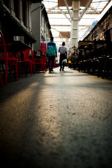 People walking in the shadow.