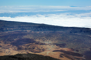 Fototapeta na wymiar View from the summit of Pico del Teide, towards the calderas surrounding the peak, part of Teide National Park, Tenerife, Canary Islands