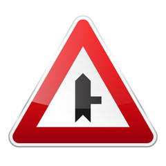 Road red sign on white background. Road traffic control.Lane usage. Regulatory sign. Stop and yield. Street.