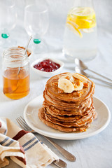 Stack Of Homemade Whole Wheat Banana Pancakes