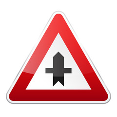 Road red sign on white background. Road traffic control.Lane usage. Regulatory sign. Stop and yield. Street.