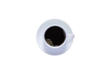 white cup of coffee with black coffee on top view bright isolated on white background with clipping path.
