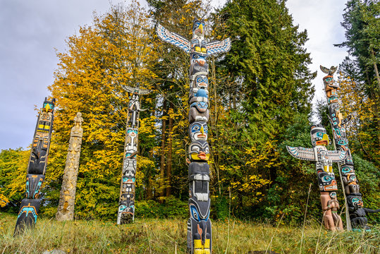 Totem Poles in Stanley Park, Vancouver, British Columbia, Canada