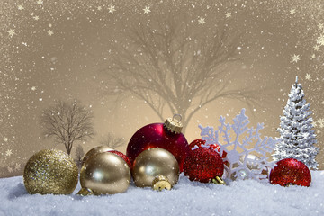 Christmas scene with ornaments and snow © JavierArtPhotography