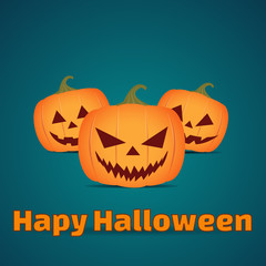 three pumpkins on a backlit background. Design elements for Halloween flyers