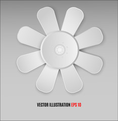 Abstract background with white 3D paper flower petals and shadow. White technical abstract background and flower with shadows for your business. Infographic. Vector illustration.