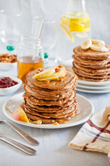 Stacks Of Whole Wheat Pancakes With Apple Slices