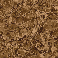 Brown psychedelic abstract background chaotic colorful swirls. Background made of interweaving curved shapes. Vector illustration Camouflage pattern earth camo. Flowing fluid wallpaper..
