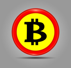 Red Bitcoin sign icon for internet money. Crypto currency symbol and coin image for using in web projects or mobile applications, sticker for print .Vector illustration.