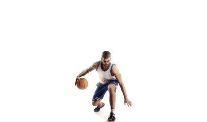Fototapeta na wymiar Basketball player in action isolated on white background