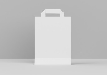 Paper bag with handles mock-up template for branding identity on gray background for graphic designers presentations and portfolios. 3D rendering.