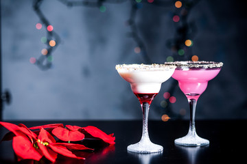 Christmas pink and white margarita cocktails. Martini Cocktails