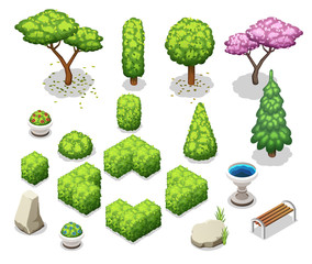 Isometric trees and park objects collection.