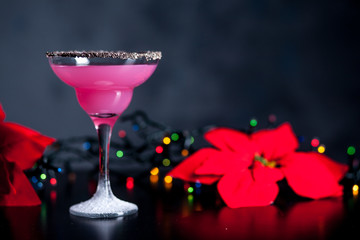 Christmas pink margarita cocktail. Martini Cocktail