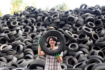 woman in a tire recycling plant