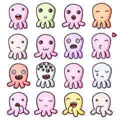 Set of cute little monsters emoticons.