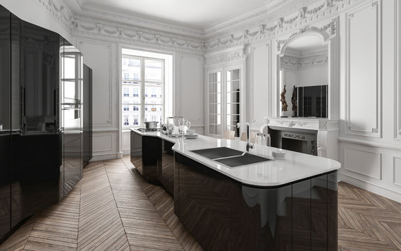 Stylish class black and white modern kitchen