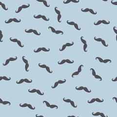 Black man's mustache on blue background seamless pattern.