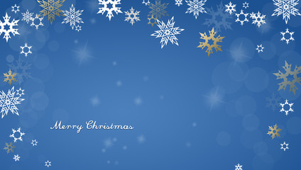Christmas blue background with white snowflakes and Merry Christmas text - light version
