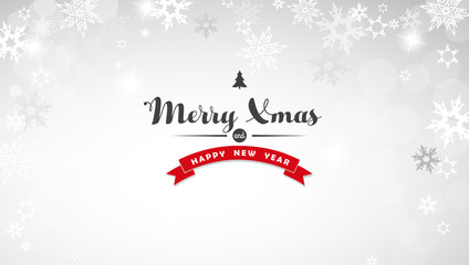 Christmas light background with white snowflakes and Merry Xmas text - light version