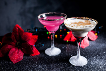 Christmas pink and white margarita cocktails. Martini Cocktails