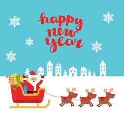 Fototapeta premium deer are brought Santa Claus on a sleigh with gifts