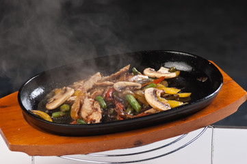 grilled meat with mushrooms