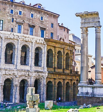 Teatro Marcello and Portico D'Ottavia Ruins in Rome Italy