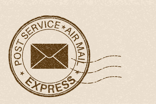 Post service EXPRESS postmark with envelope sign on beige background