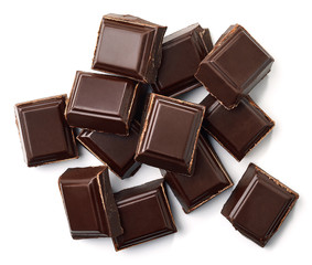 Dark chocolate pieces top view