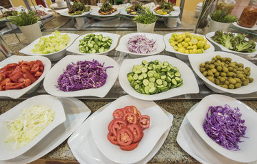 Selction of salad food at a restaurant buffet