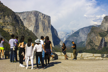 Views of El Capitan and Yosemite Valley from the Tunnel View observation area. Yosemite National...