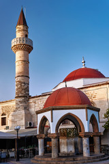 Turkish mosque with minaret in Kos in Greece.