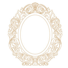 Golden vintage oval graphical frame in antique style. Vector.