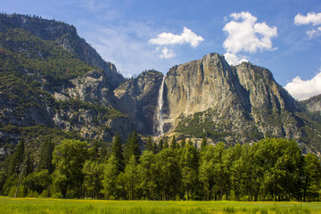 Views of Yosemite Falls from Yosemite Valley, the highest waterfall in North America. Yosemite...