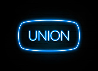 Union  - colorful Neon Sign on brickwall