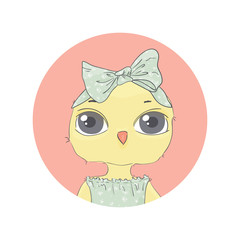 Chick. round icon with an animal. Cute cartoon style for baby product