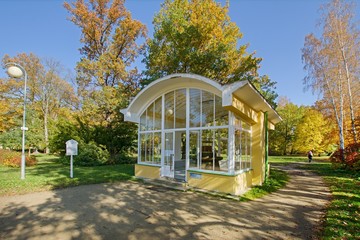 Pavilion of mineral water spring in autumn - Frantiskovy Lazne (Franzensbad) - great Bohemian spa...