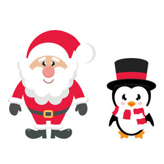 cartoon cute santa claus and cute penguin