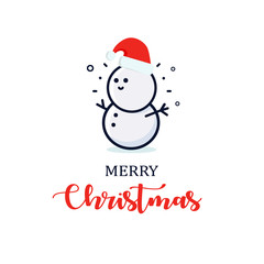 Cute snowman in a New Year hat. Christmas character illustration. New year vector minimalistic logo.