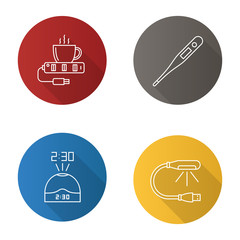 Gadgets flat linear long shadow icons set
