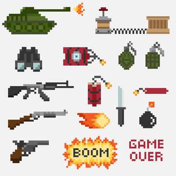 A set of pixel weapons