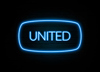 United  - colorful Neon Sign on brickwall