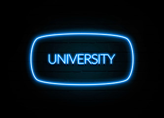 University  - colorful Neon Sign on brickwall