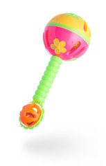 children's plastic toy bell on white background