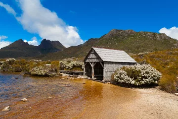 Wall murals Cradle Mountain Dove lake boat house in cradle mountain Victoria