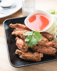 Thailand food,Deep Fried Chicken Wings on wood